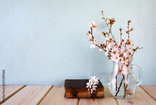 top view image of spring white cherry blossoms tree photo