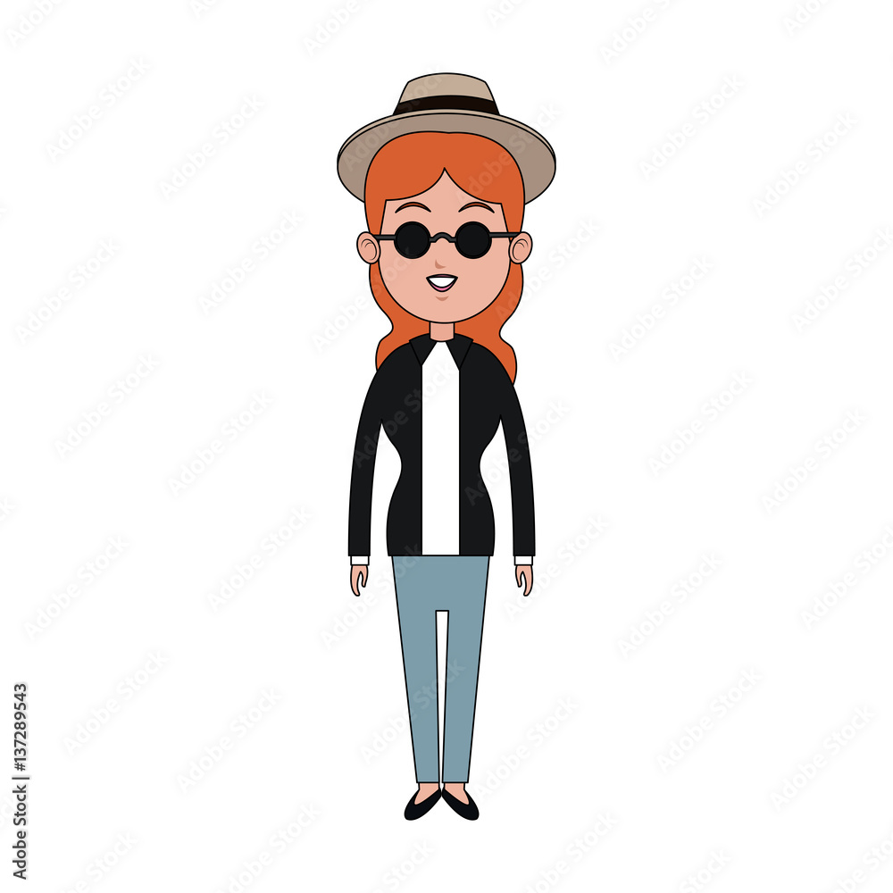 woman with sunglasses and hat cartoon icon over white background. colorful design. vector illustration woman with sunglasses and hat cartoon icon over white background. colorful design. vector illustration