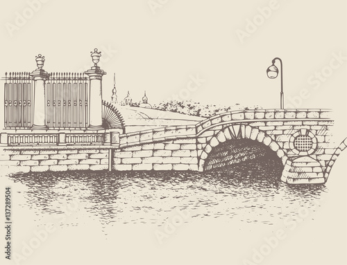 Prachechnyi Bridge, St. Petersburg, Russia. Nearby are the famous laundry, so the bridge is so named