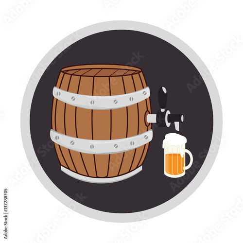 color circular frame with beer barrel and glass vector illustration