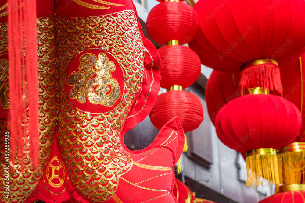 Chinese New Year, detail of Chinese red lanterns.