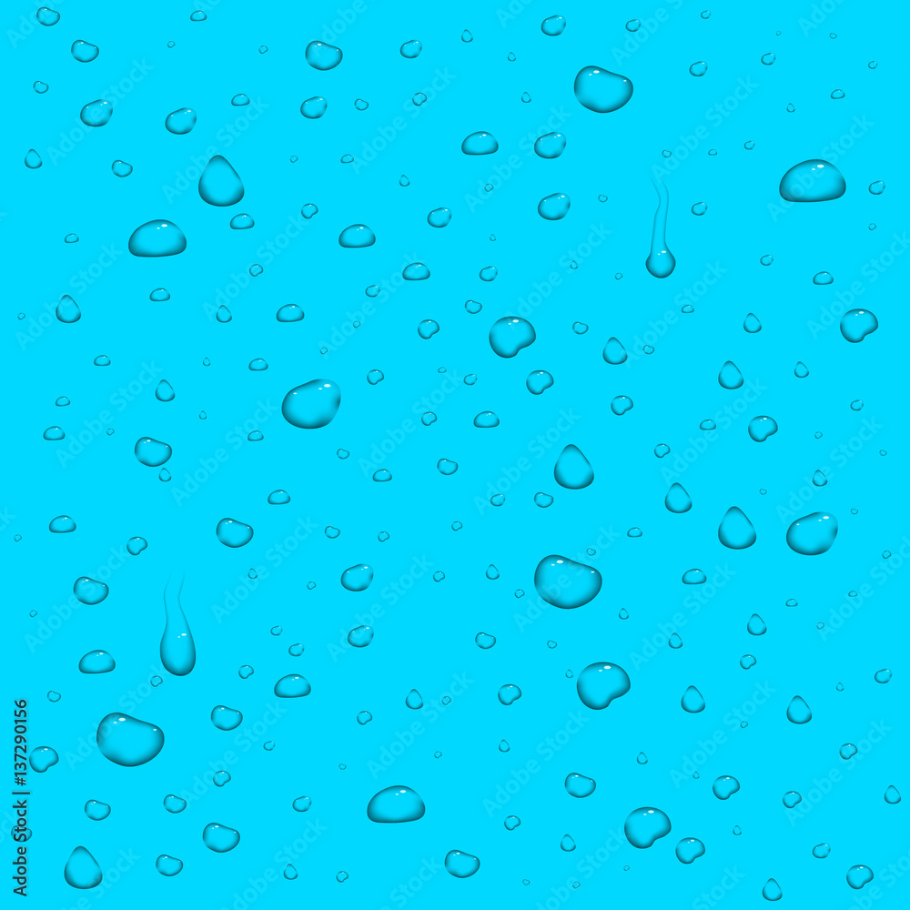 Realistic vector water drops blue background