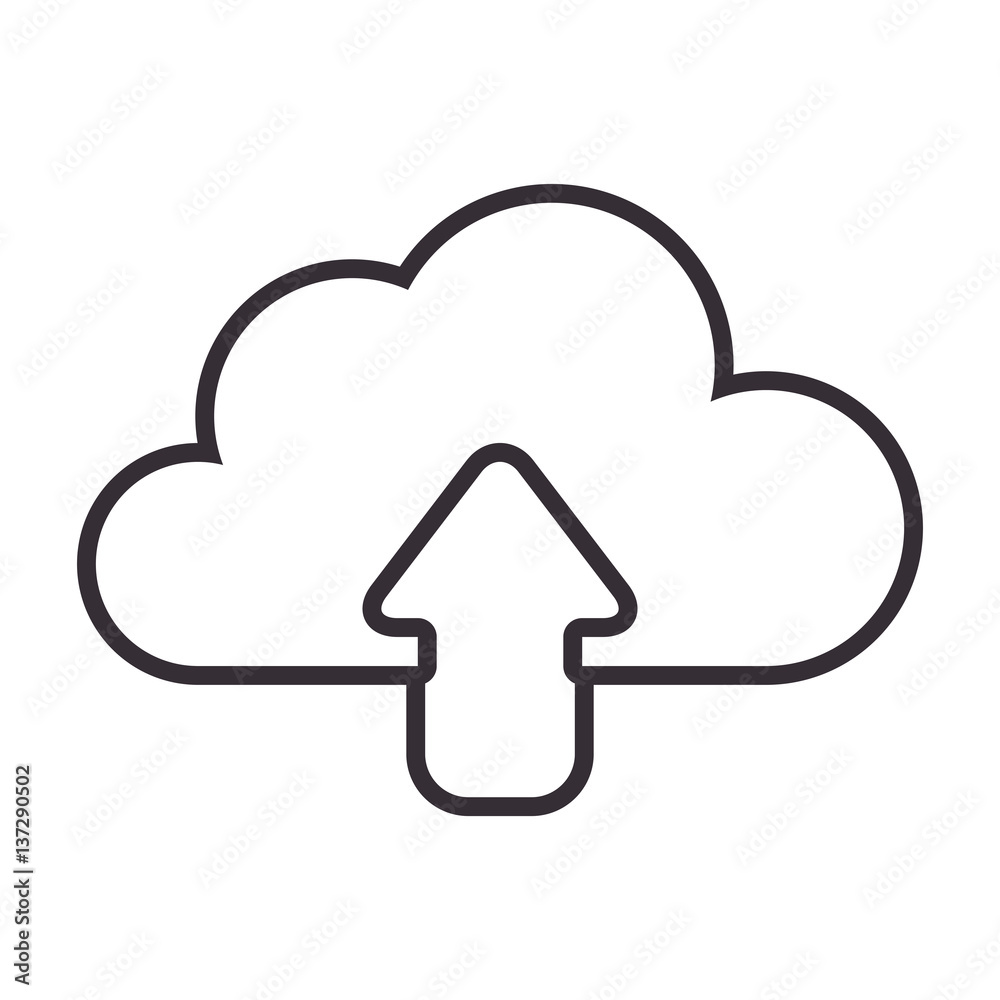 monochrome contour with cloud upload service vector illustration monochrome contour with cloud upload service vector illustration