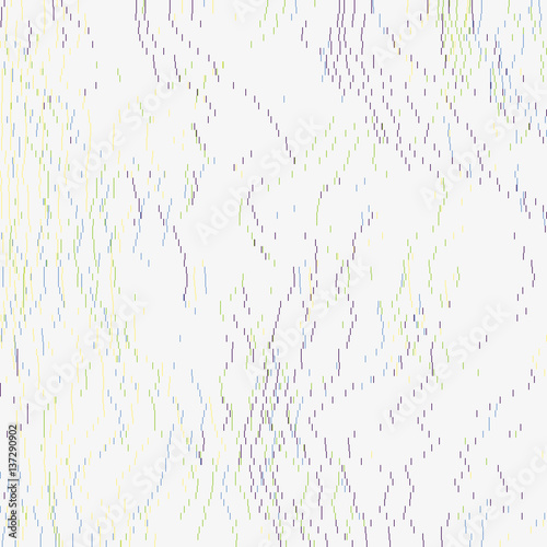 Contemporary abstract vector background. Fluctuations of glitched digital data. Illustration in soft colors. Array of short dashes. Element of design.
