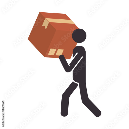 silhouette pictogram person carrying a box vector illustration