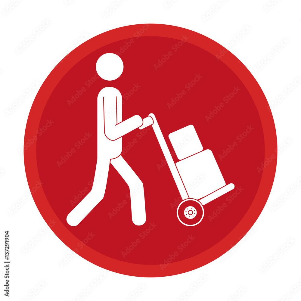 circle emblem pictogram of man and hand truck and packages vector illustration circle emblem pictogram of man and hand truck and packages vector illustration