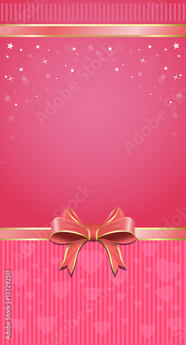 Festive pink background with ribbon and bow. Elegant festive template for Birthday, Valentine's Day, Women's Day, holidays and other romantic events 