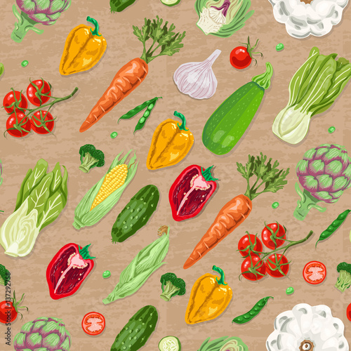 Seamless pattern with colored vegetables