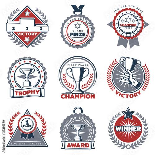 Colorful Sport Prizes Labels Set