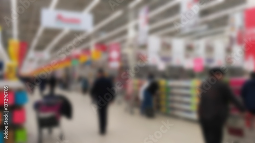 Blurred image of people in shopping mall with bokeh