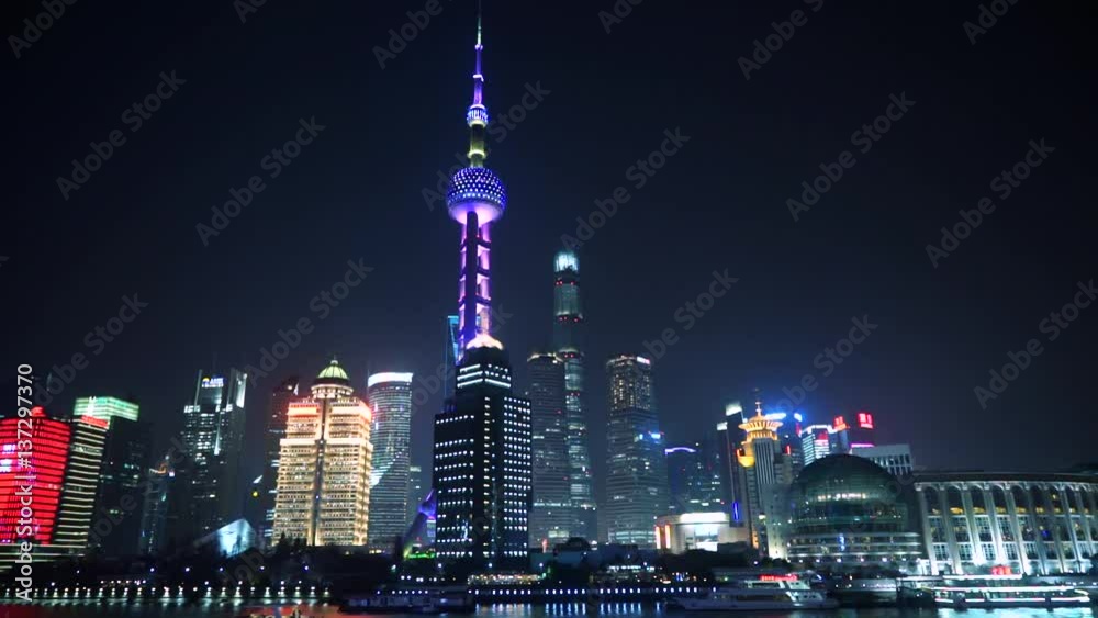 Modern Shanghai skyscrapers with beautiful light view at night