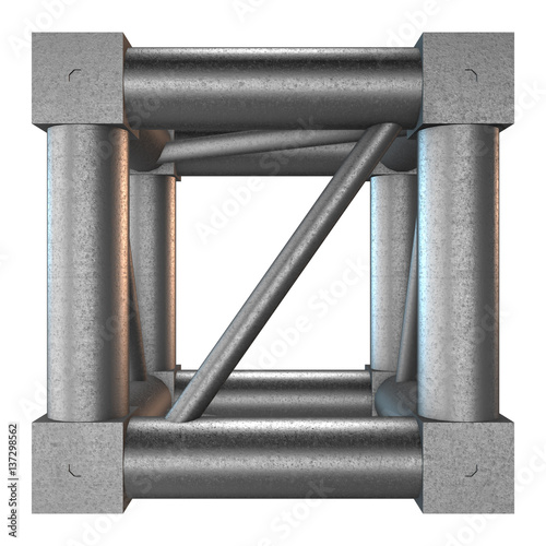 Steel truss girder cube element. 3d render isolated on white