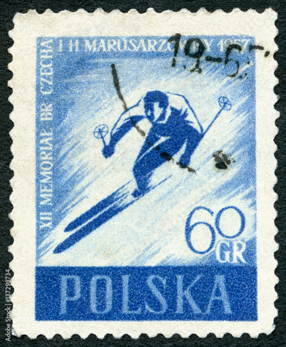 POLAND - 1957: shows Skier, 12th anniversry of the death of the skiers Bronislaw Bronek Czech (1908-1944) and Helena Marusarzowna photo