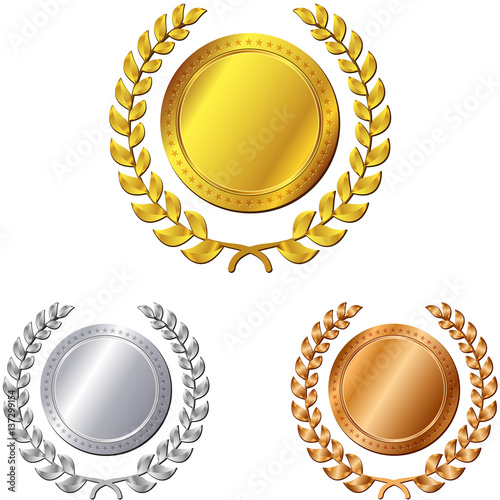 three medals on white background