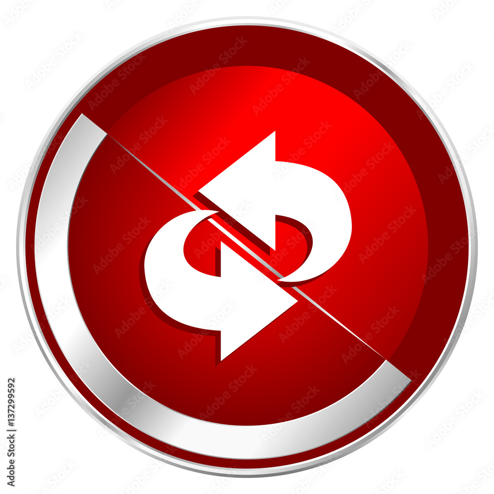 Rotation red web icon. Metal shine silver chrome border round button isolated on white background. Circle modern design abstract sign for smartphone applications. Rotation red web icon. Metal shine silver chrome border round button isolated on white background. Circle modern design abstract sign for smartphone applications.