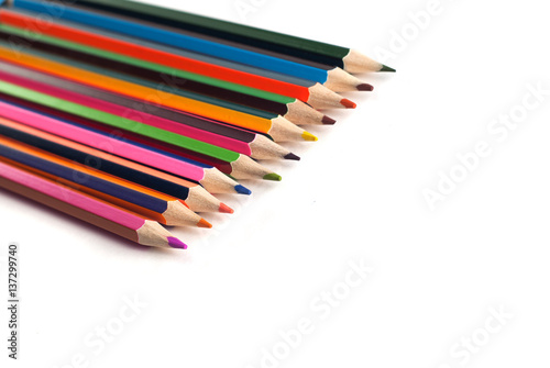 Drawing materials: pencils of different colors photo
