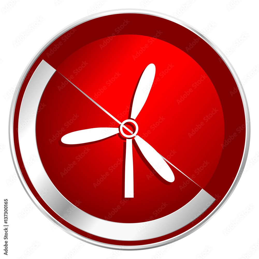 Windmill red web icon. Metal shine silver chrome border round button isolated on white background. Circle modern design abstract sign for smartphone applications. Windmill red web icon. Metal shine silver chrome border round button isolated on white background. Circle modern design abstract sign for smartphone applications.