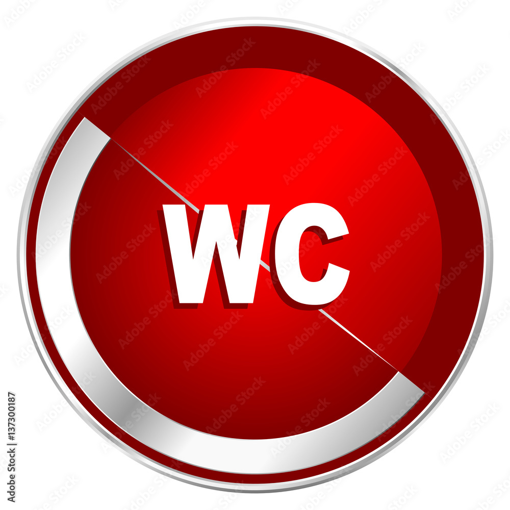 Toilet red web icon. Metal shine silver chrome border round button isolated on white background. Circle modern design abstract sign for smartphone applications. Toilet red web icon. Metal shine silver chrome border round button isolated on white background. Circle modern design abstract sign for smartphone applications.