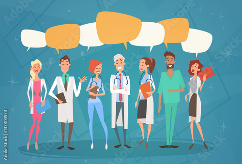 Group Medial Doctors Chat Bubble Social Network Communication Team Clinics Hospital Flat Vector Illustration