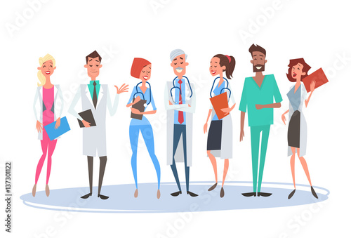 Group Medial Doctors Team Clinics Hospital Flat Vector Illustration