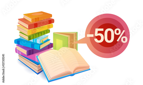 Shopping Sale Books Stack Education Concept Flat Vector Illustration