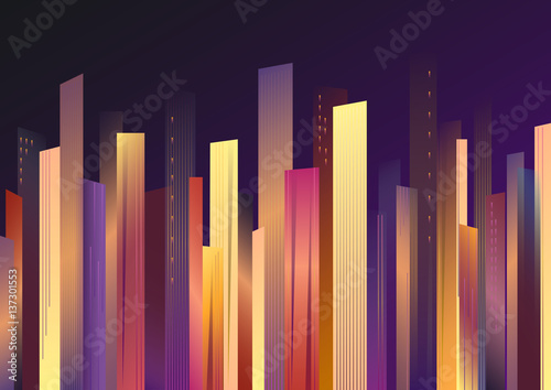 colorful skyscrapers against the night sky  vector illustration  horizontal orientation