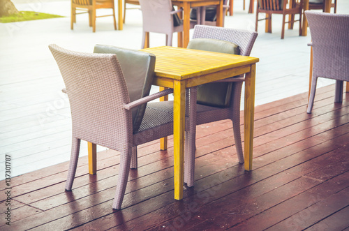 Interior wood chair in cafe outdoor