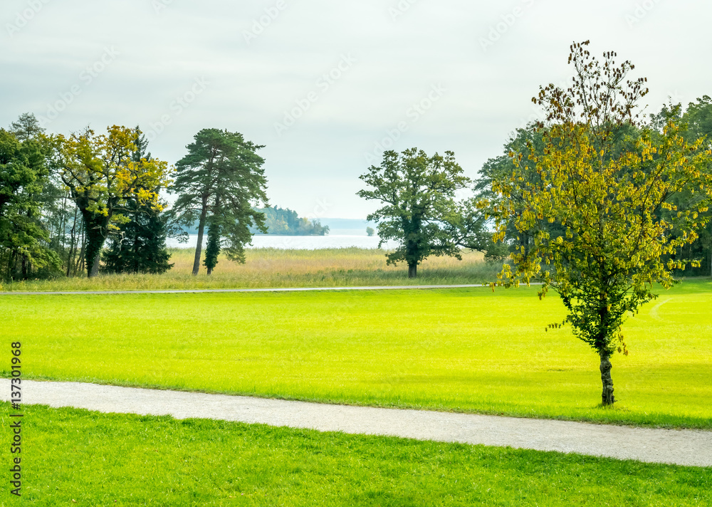 Fototapeta premium Zielone drzewa w parku pałacowym Herrenchiemsee