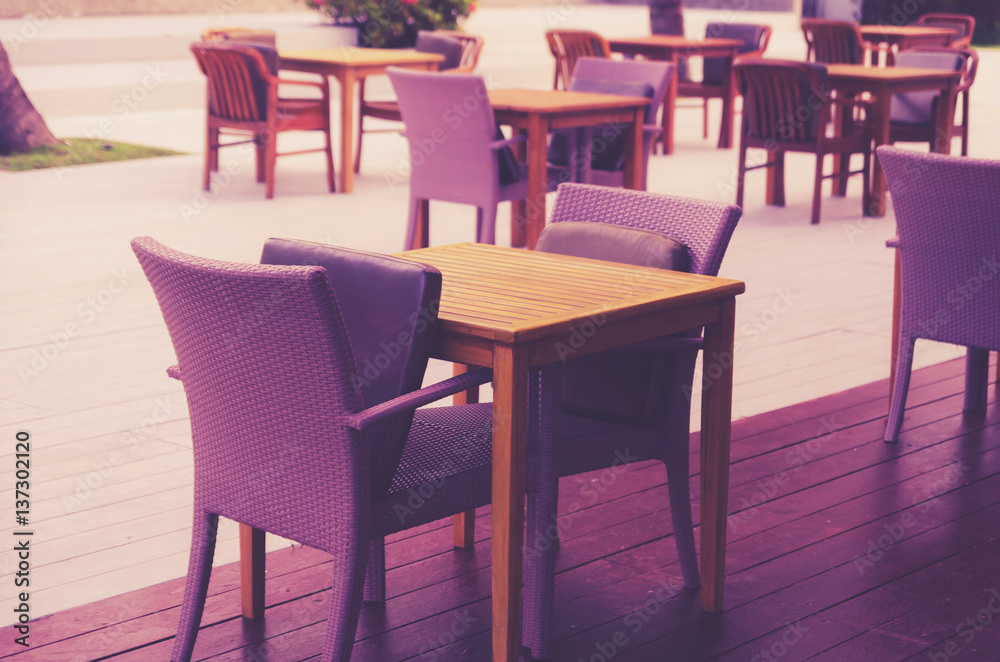 Interior wood chair in cafe outdoor