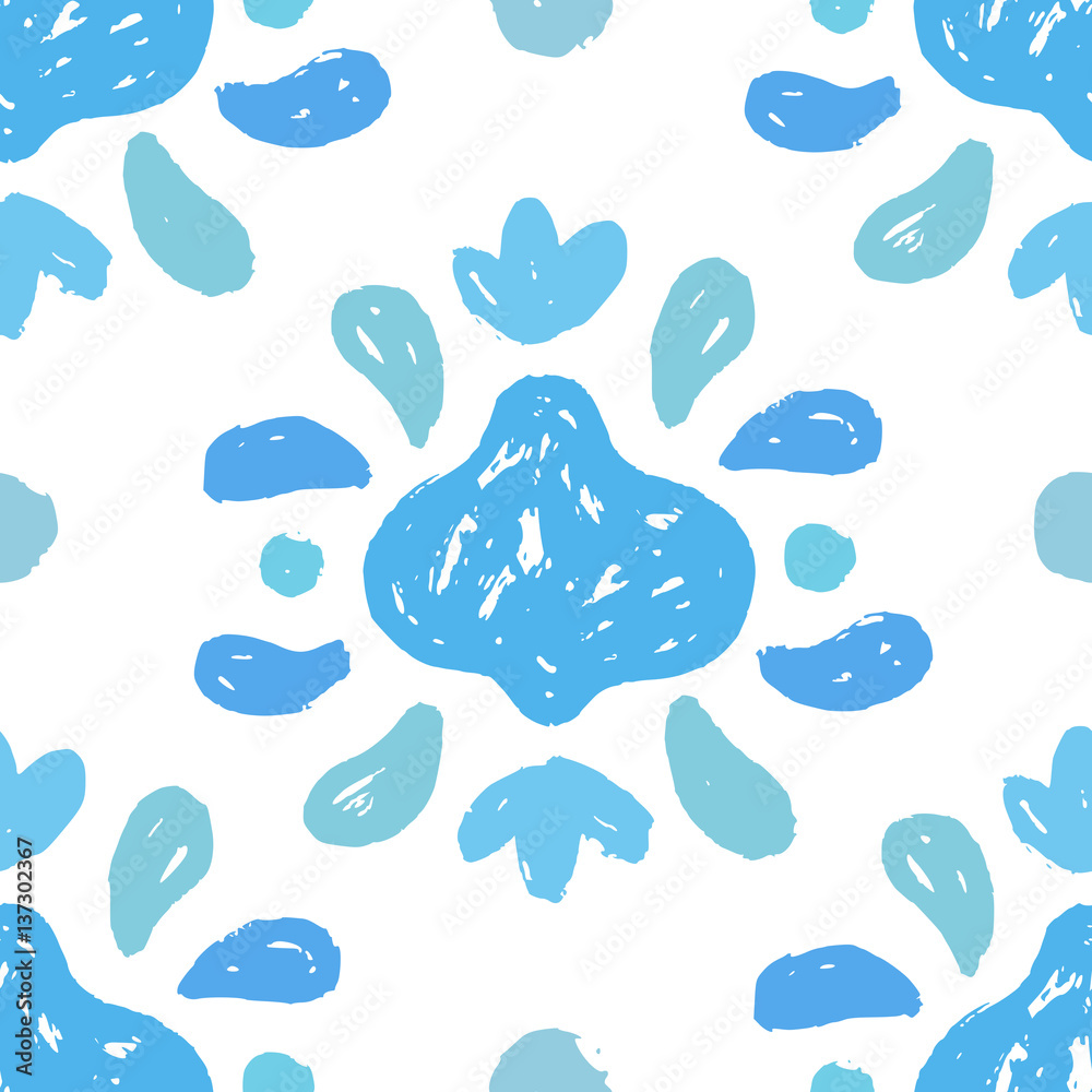 Vector hand drawn seamless pattern. Paint curve floral element. 