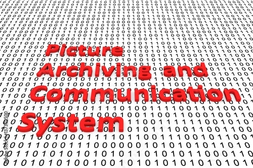 Fotografie picture archiving and communication system in the form of binary code, 3D illust