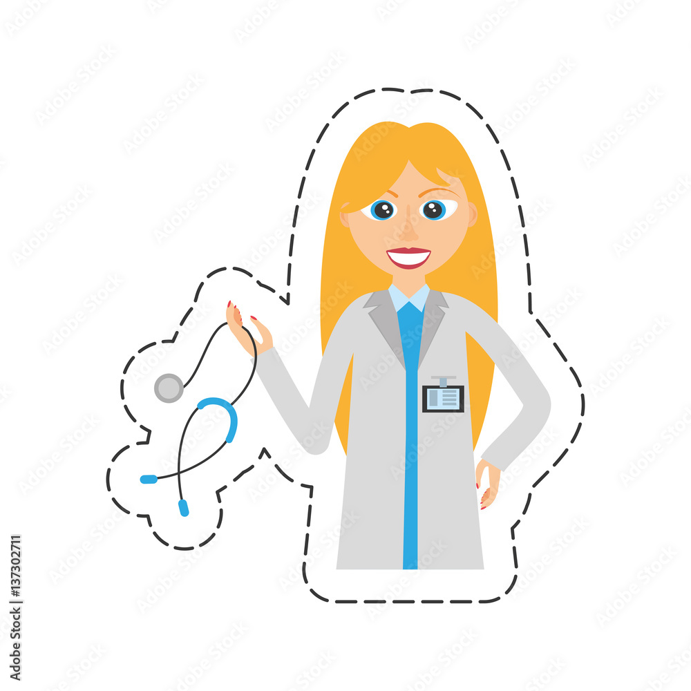 cartoon blonde doctor woman holding stethoscope vector illustration eps 10