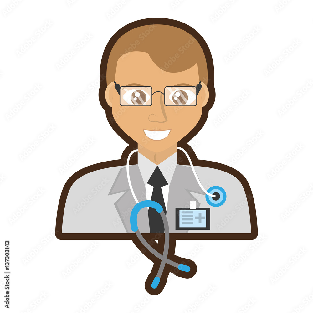 doctor senior glasses stethoscope and id card vector illustration eps 10