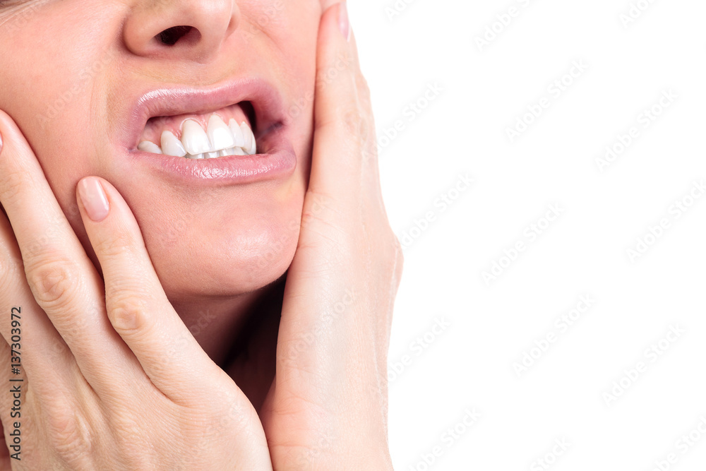 Woman with a toothpain, isolated on white background Woman with a toothpain, isolated on white background