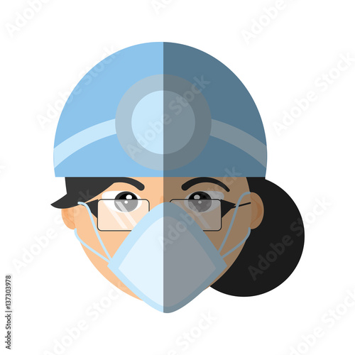 doctor female with glasses mask cap medical vector illustration eps 10