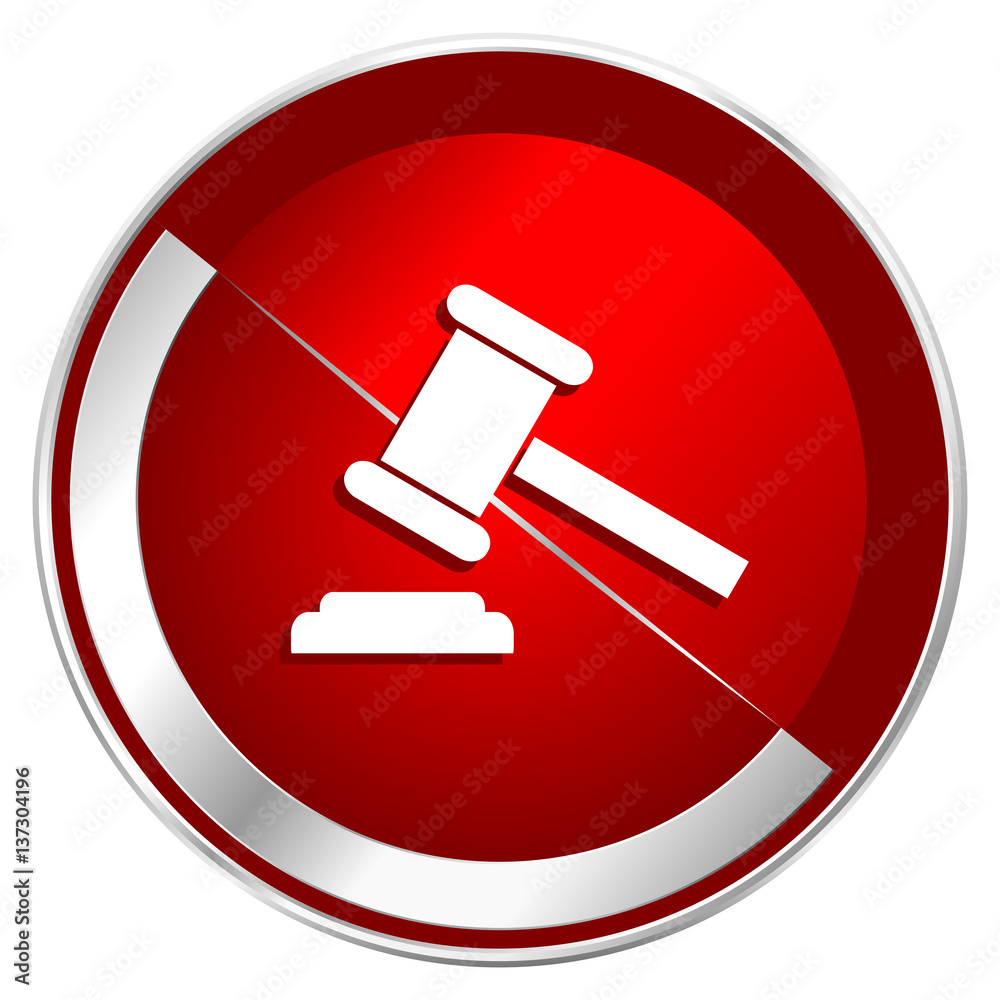 Auction red web icon. Metal shine silver chrome border round button isolated on white background. Circle modern design abstract sign for smartphone applications. Auction red web icon. Metal shine silver chrome border round button isolated on white background. Circle modern design abstract sign for smartphone applications.