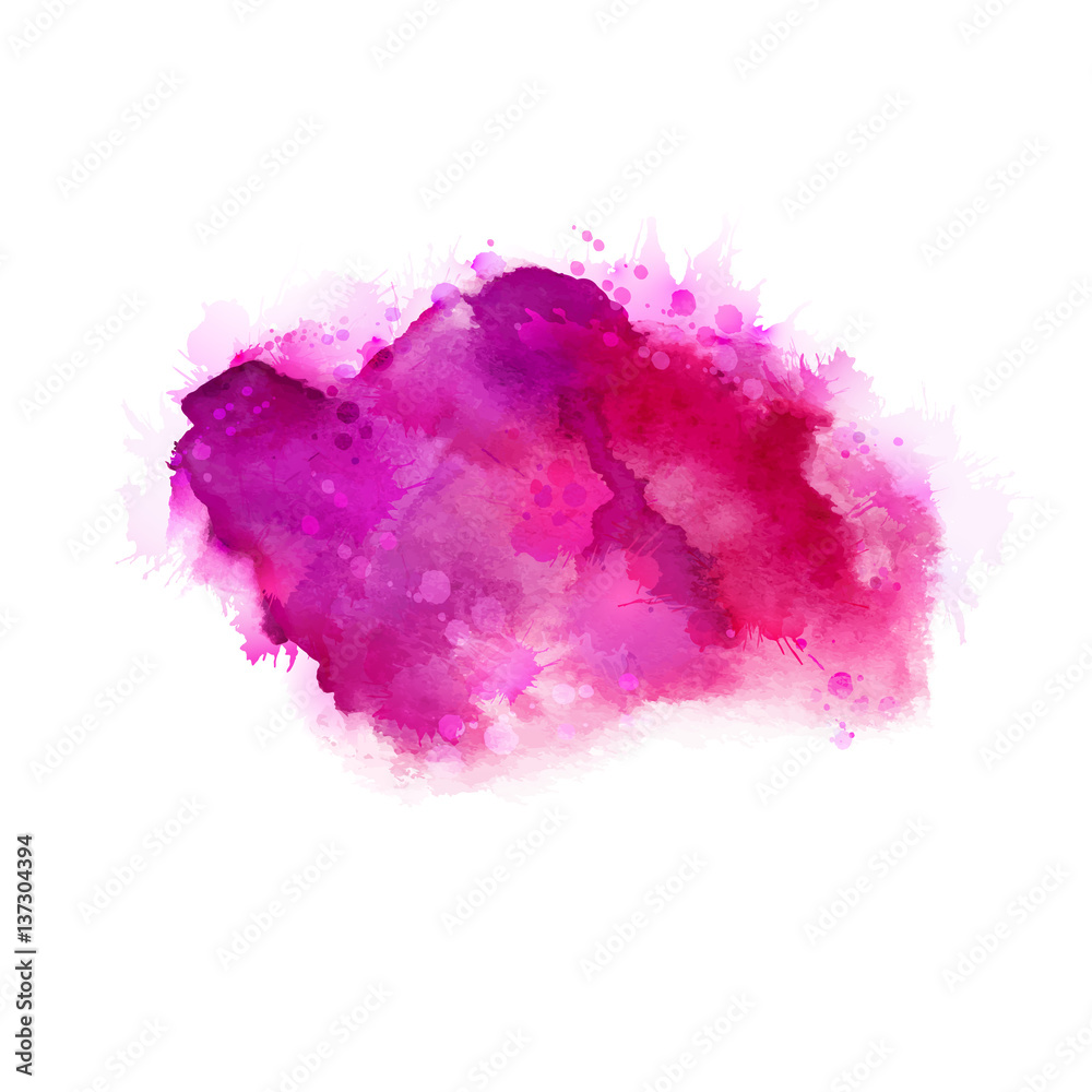 Geranium, hot pink and magenta watercolor stains. Bright color element for abstract artistic painting background