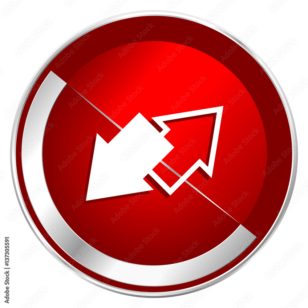 Exchange red web icon. Metal shine silver chrome border round button isolated on white background. Circle modern design abstract sign for smartphone applications. Exchange red web icon. Metal shine silver chrome border round button isolated on white background. Circle modern design abstract sign for smartphone applications.