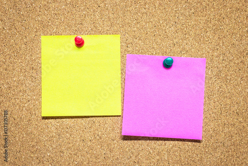 Empty pinned notes on cork board (bulletin board), empty space for text