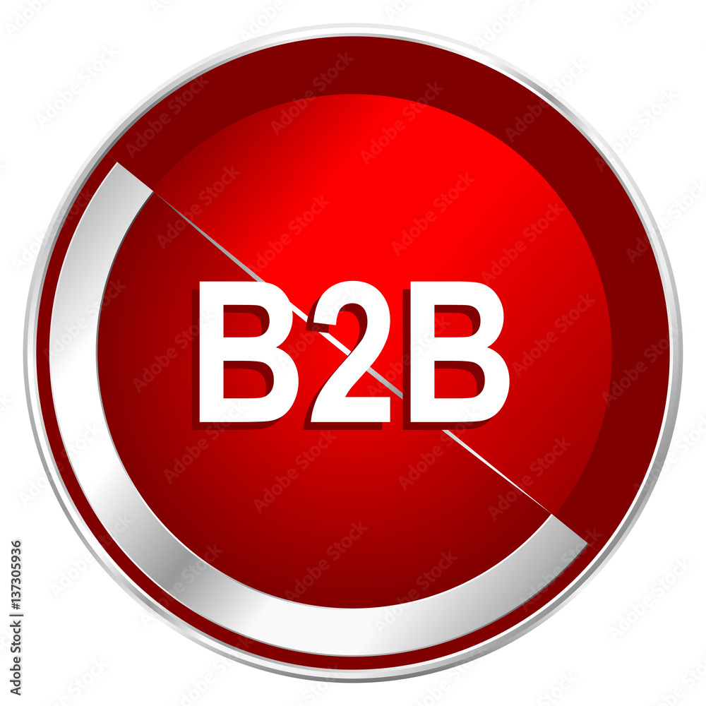 B2b red web icon. Metal shine silver chrome border round button isolated on white background. Circle modern design abstract sign for smartphone applications. B2b red web icon. Metal shine silver chrome border round button isolated on white background. Circle modern design abstract sign for smartphone applications.