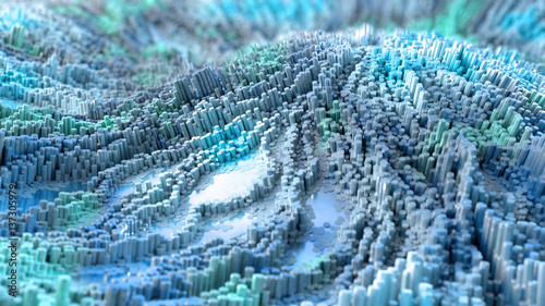 3d render illustration. abstract macro render structure made of millions particles with reflected material