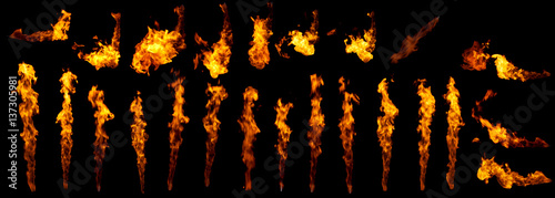 Fire flames design elements isolated on black photo