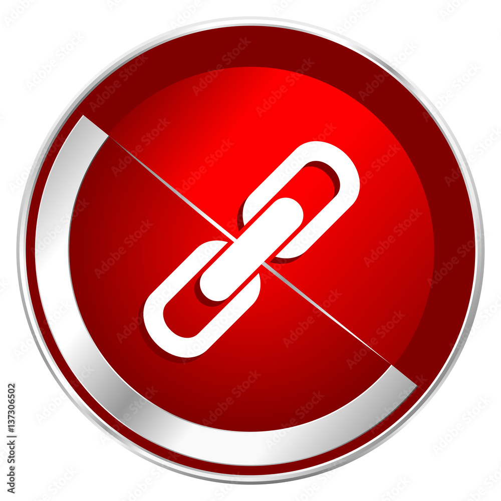 Link red web icon. Metal shine silver chrome border round button isolated on white background. Circle modern design abstract sign for smartphone applications. Link red web icon. Metal shine silver chrome border round button isolated on white background. Circle modern design abstract sign for smartphone applications.