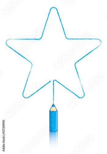 Blue Colouring Pencil Drawing Five Round Pointed Star