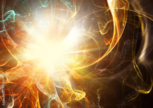 Wallpaper Mural Explosion of a star. Bright flash. Abstract glowing futuristic background with lighting effect for creative design. Shiny decoration for wallpaper desktop, poster, cover booklet, flyer. Fractal art Torontodigital.ca