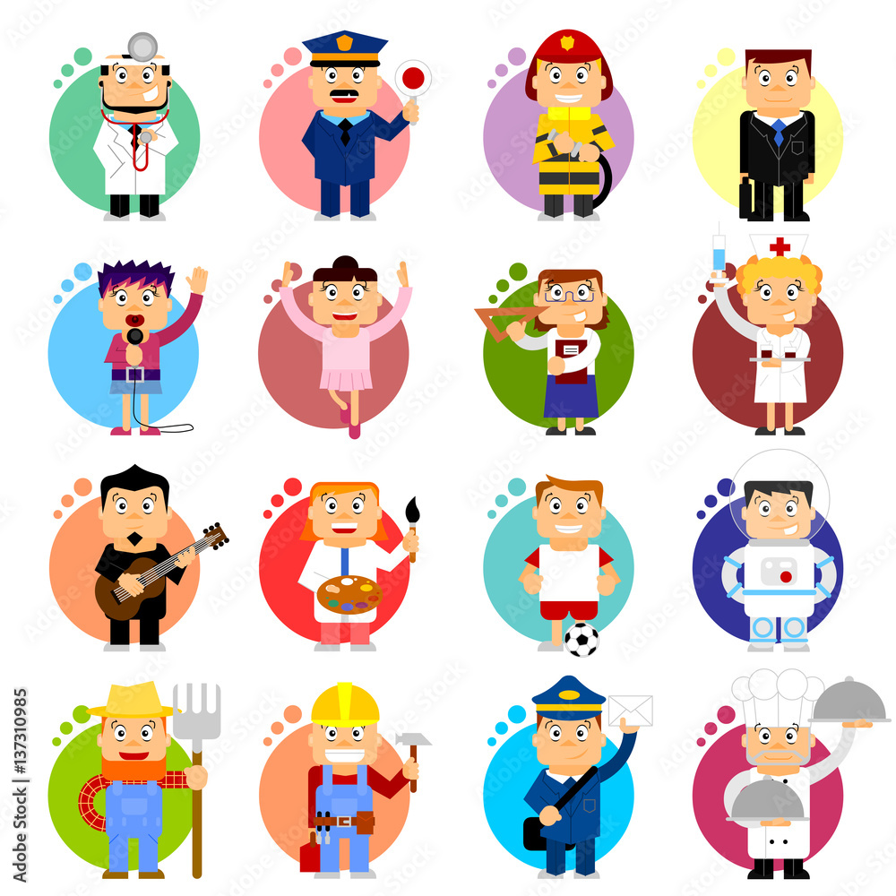 Professions icons - vector cartoon