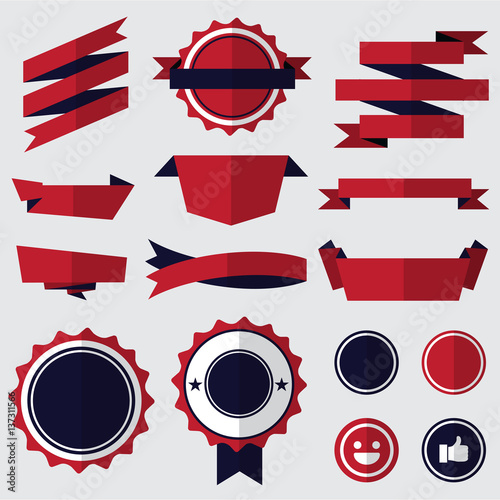 set of red badges , labels and ribbons. flat design concept. branding and sale decoration. vector illustration.