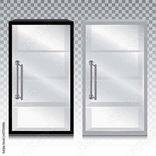 Empty glass cabinet with the door handle isolated on transparent background.