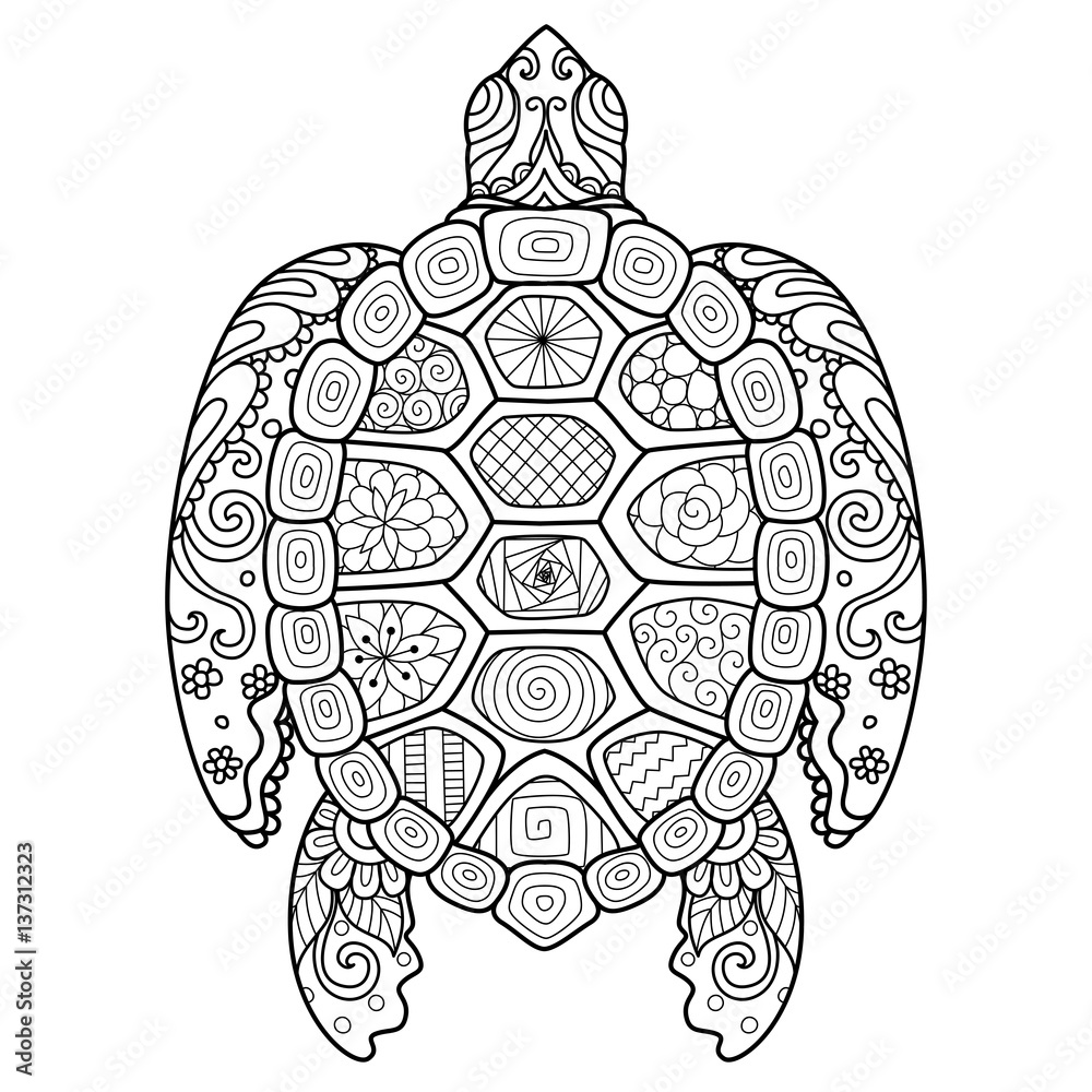 Fototapeta premium Zendoodle stylizowany żółw na koszulkę, tatuaż i kolorowankę dla dorosłych