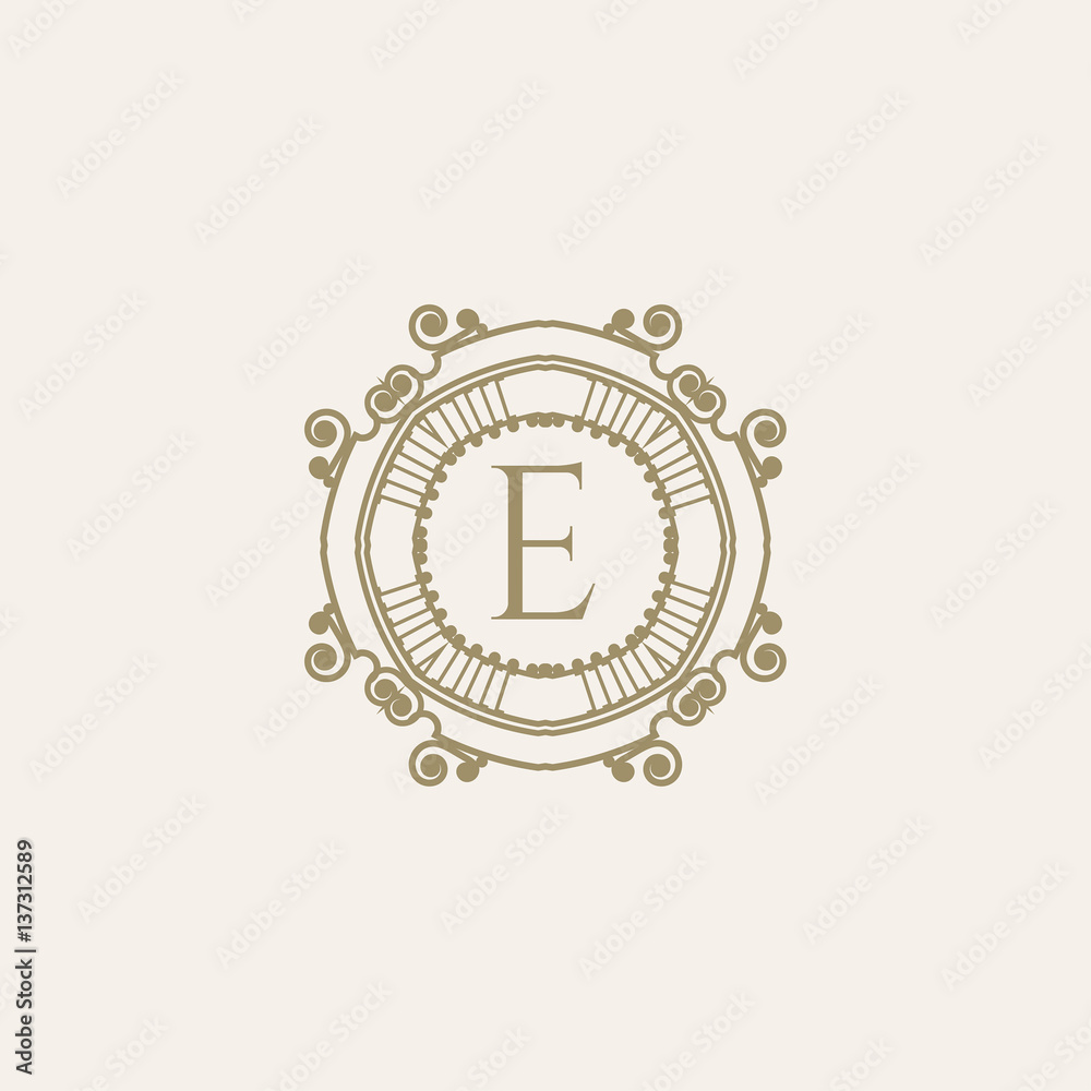 Fototapeta premium The letter E. Flourishes calligraphic monogram emblem template.